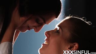 Office lesbians turn the lights off for pussy licking