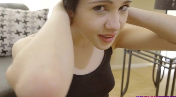 Cadey Mercury decides to work out with her stepbrother Brad Knight simply because she knows
