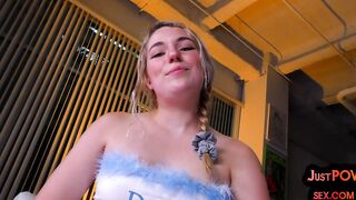 POV nympho slut fucks in doggystyle by big white dick