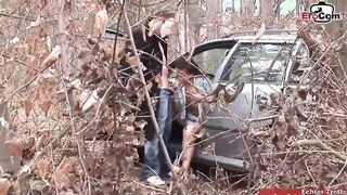 Anal sex in a car with a slim ebony haired