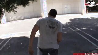 Thin blonde with voluptuous boobs picked up from a gigantic cock