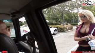 Pierced Blonde with gigantic boobs pick up at the street