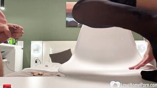 My roommate in black stockings getting my penis
