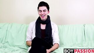 Horny twink Alex Ria stuffs a huge dildo up his tight ass