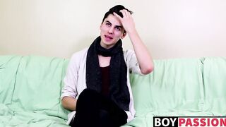 Horny twink Alex Ria stuffs a huge dildo up his tight ass