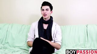 Horny twink Alex Ria stuffs a huge dildo up his tight ass