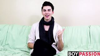 Horny twink Alex Ria stuffs a huge dildo up his tight ass