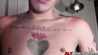 Young goth homo fingers ass and strokes cock solo