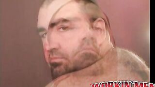 Old hairy dude jacks off hairy dick and unloads jizz solo