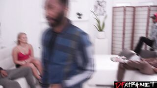 Harley King blowbanged by 20 black dudes!