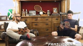 Skinny youngster cums while barebacked by stepdaddy