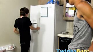 Kyler Moss takes a spin on Robbies cock in the kitchen