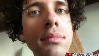 Alternative butt muncher tugs his cock and fingers ass
