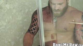 Muscular hunk bent over in the shower and rawpounded deep