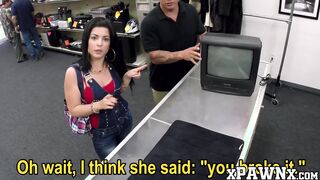 Attractive lady makes a sweet deal fucking the pawnbroker