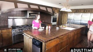 POV beauty Dark Haired Devours Dyke Snatch On The Counter