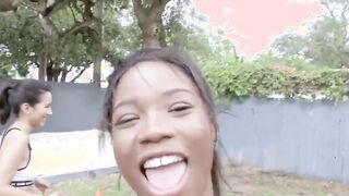 three hot teen sluts share one hard cock in many positions