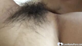 Bushy oriental Moans while I Destroy her Slit