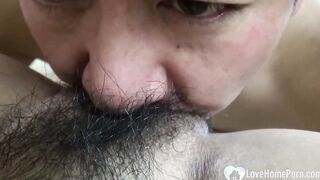 Bushy oriental Moans while I Destroy her Slit