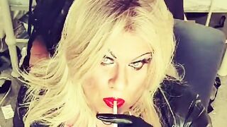 red lipstick smoking cougar inside pvc