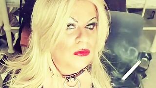 red lipstick smoking cougar inside pvc
