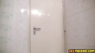 Thin European Cutie sucking off into the WC