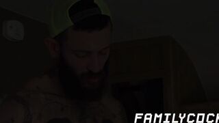 Inked stud barebacks gay stepson before creampie