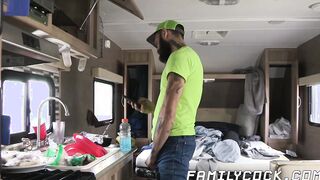 Inked stud barebacks gay stepson before creampie