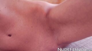 Sensual brunette shows both of her tight little holes off