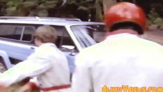 Retro backdoor bandits bare fuck outdoors and spray big load