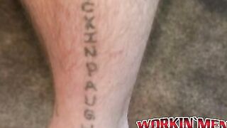 Ginger amateur tugging his long fat cock and blasting cum
