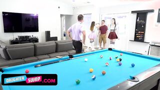 Bored 18 yo Trick their Lusty Stepdads in Strip Twister and end up Covered in Huge Load of Jizz