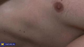 Mature stepmom with big tits creampied by her son