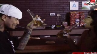 Thin slut with a pierced snatch pick up inside a