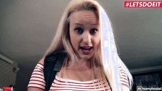 HORNY HOSTEL - Huge Titted Step Sister Angel Wicky Fucks two Cocks In The Shower - LETSDOEIT
