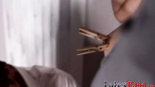 Hottie spanked by two guys before having both holes drilled