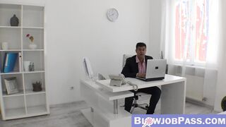Naughty secretary Lady Dee riding boss cock after sucking it