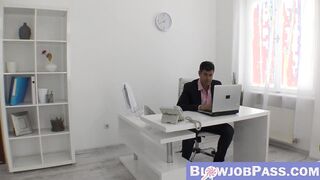 Naughty secretary Lady Dee riding boss cock after sucking it