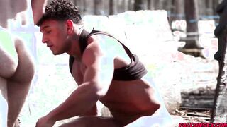Upton covers his fur-dusted body in creamy jizz