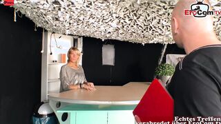 Petite blonde bimbo with tiny boobs seduced into a role play