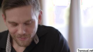 Adorable TS lets her husband fuck tight her ass gently