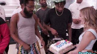 Teen Coco Lovelock Gets To Suck On A Bunch Of Big Black Cocks For Her B-Day