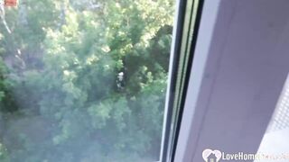 Adorable redhead jumps on an erect schlong