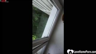 Adorable redhead jumps on an erect schlong