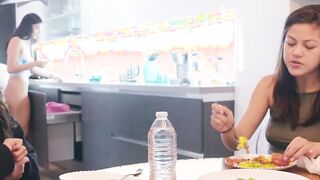 three sexy girls stimulating their clits with vibrators