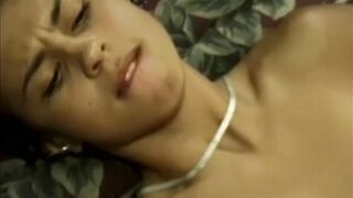 Young chick has both of her holes railed in retro video