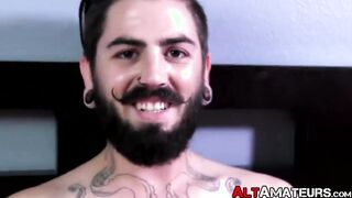 Alt stud takes his big fat cock out for a solo stroke