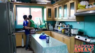 Mature daddy gets seduced by Asian twink Marcon in kitchen