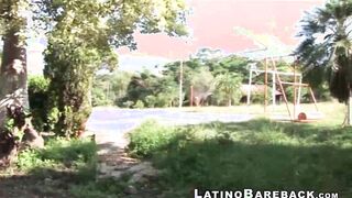 Two Latinos and a white guy fuck in bareback threesome