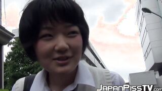 Japanese schoolgirl piss walking through small alleys